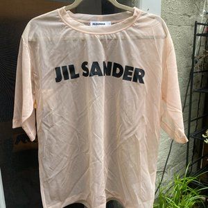 Jil Sander Pink Oversized Logo Print Sheer Nylon T-shirt (Size L)